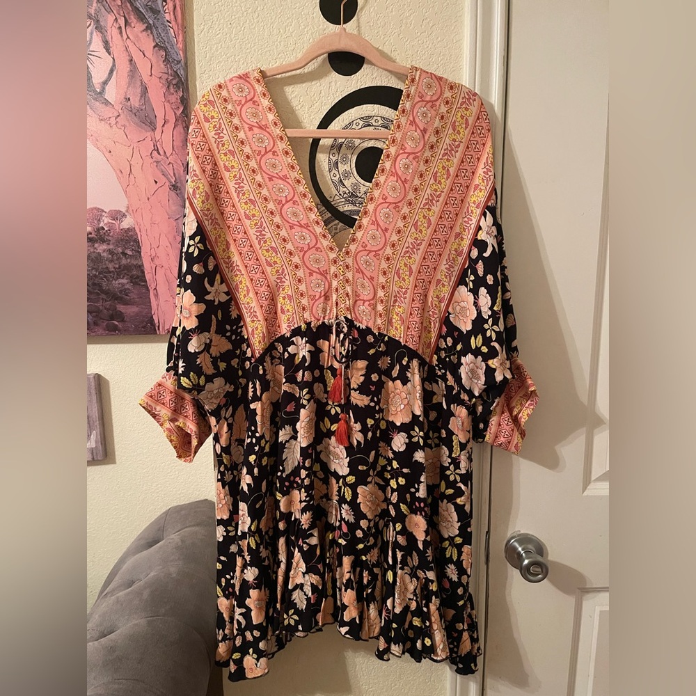 Aakaa Womens Multicolor spring rayon Floral V-Neck dress size Large pre-owned